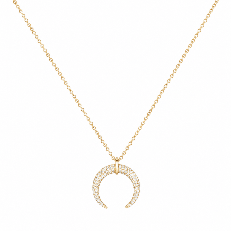 14K Gold Moon Diamond Pendant