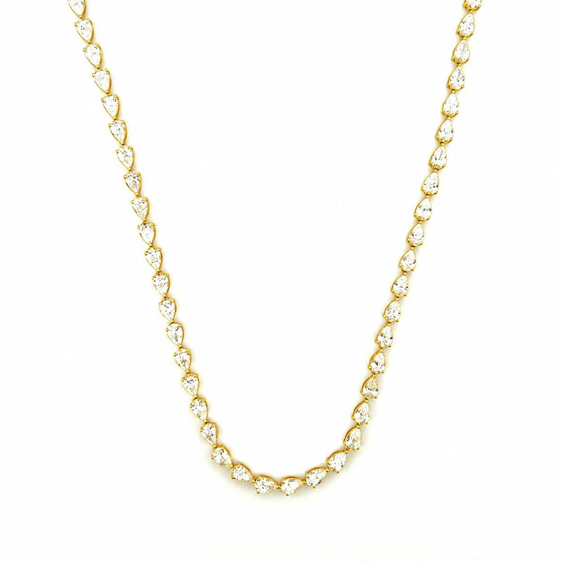 14K Gold East West Lab Grown Pear Cut Diamond Tennis Necklace