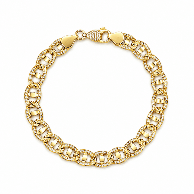 14K Gold 8.3MM Natural Diamond Mariner Bracelet