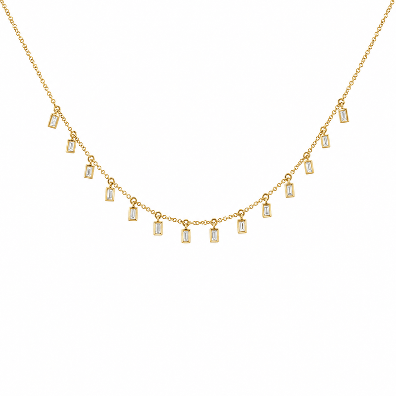 14K Gold Baguette Diamond Necklace