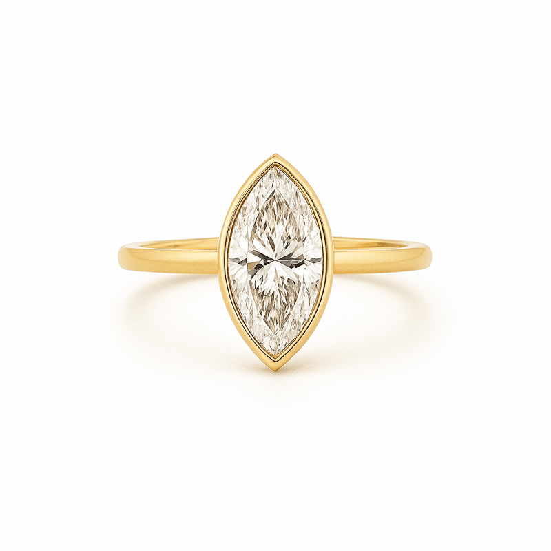 14K Gold 2.50 Carat Lab Grown Marquise Diamond Under Halo Bezel Engagement Ring