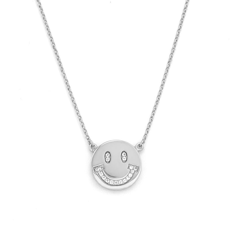 14K Gold Diamond Happy Face Pendant Necklace