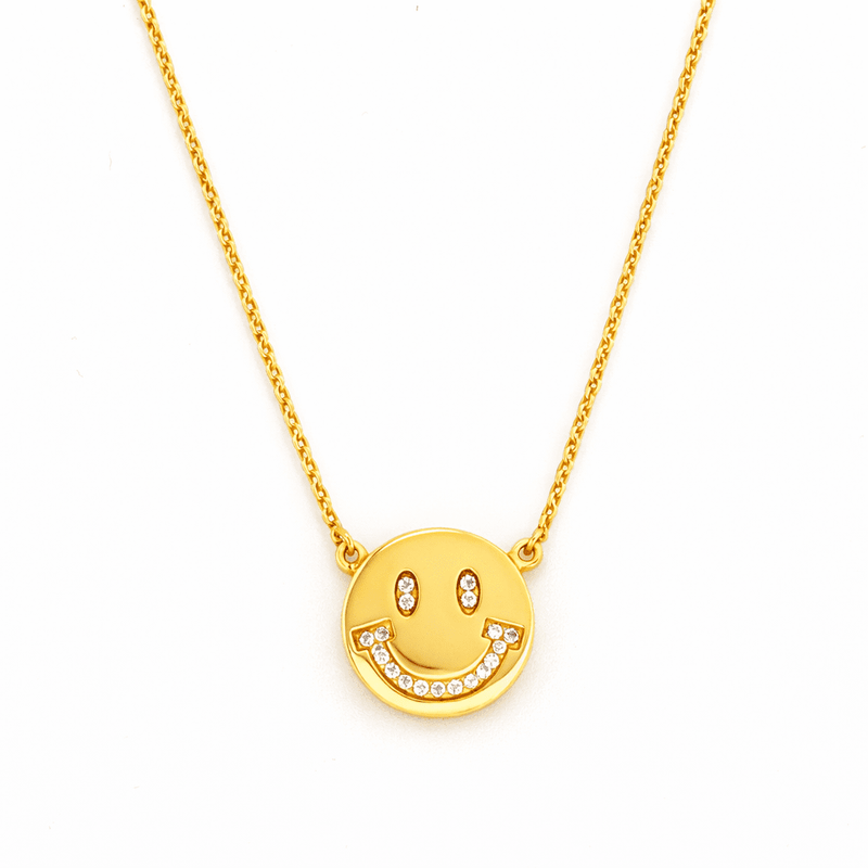 14K Gold Diamond Happy Face Pendant Necklace