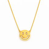 14K Gold Diamond Happy Face Pendant Necklace
