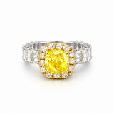 14K Two-Tone Gold Natural 1.50 Carat Cushion Yellow Diamond Radiant Diamond U Prong Engagement Ring