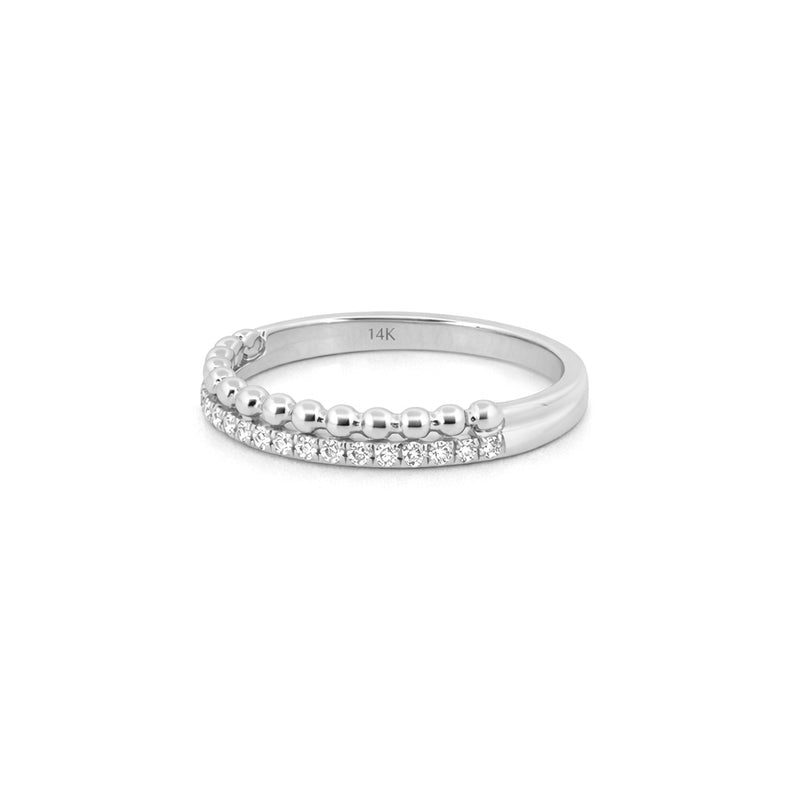 14K Gold Bead and Prong Set Diamond Two Row Band
