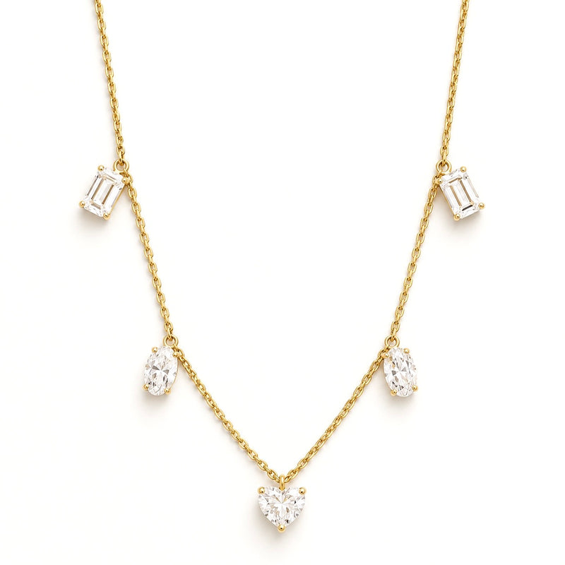 14K Gold Station Multi Shape Lab Grown Diamond Necklace