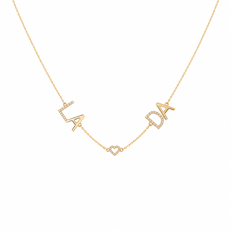 14K Gold Two Personalized Initials Diamond Necklace