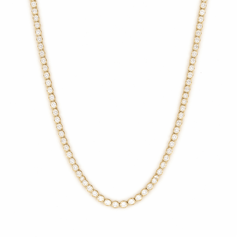 14K Gold Round Bezel Lab Grown Diamond Tennis Necklace