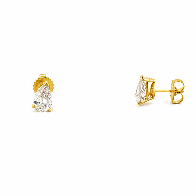 14K Gold Lab Grown Pear Cut Basket Set Diamond Stud Earrings