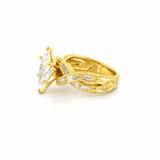 14K Gold 3.50 Carat Lab Grown Marquise Diamond Baguette Cross Filigree Engagement Ring