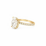14K Gold 4.00 Carat Lab Grown Oval Diamond Prong Under Halo Engagement Ring