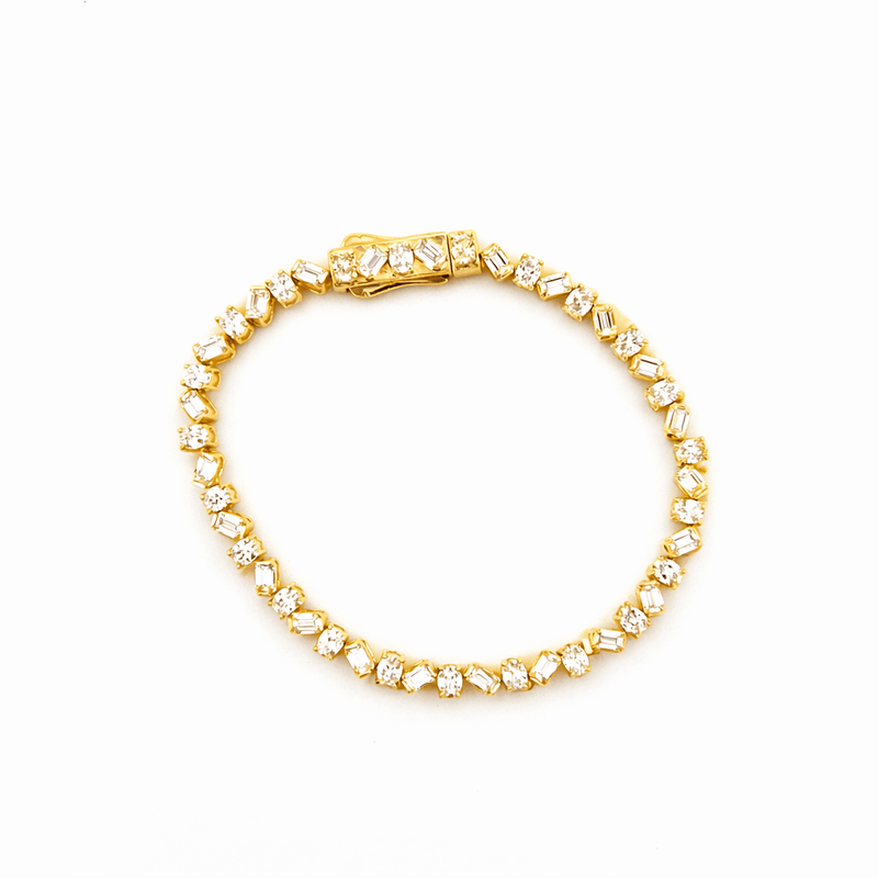 14K Gold Lab Grown 4.1MM Alternating Emerald and Oval Diamond Tennis Bracelet