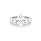 14K Gold 5.00 Carat Lab Grown Oval U Prong Oval Set Diamond Walls Engagement Ring with Diamond Under Halo