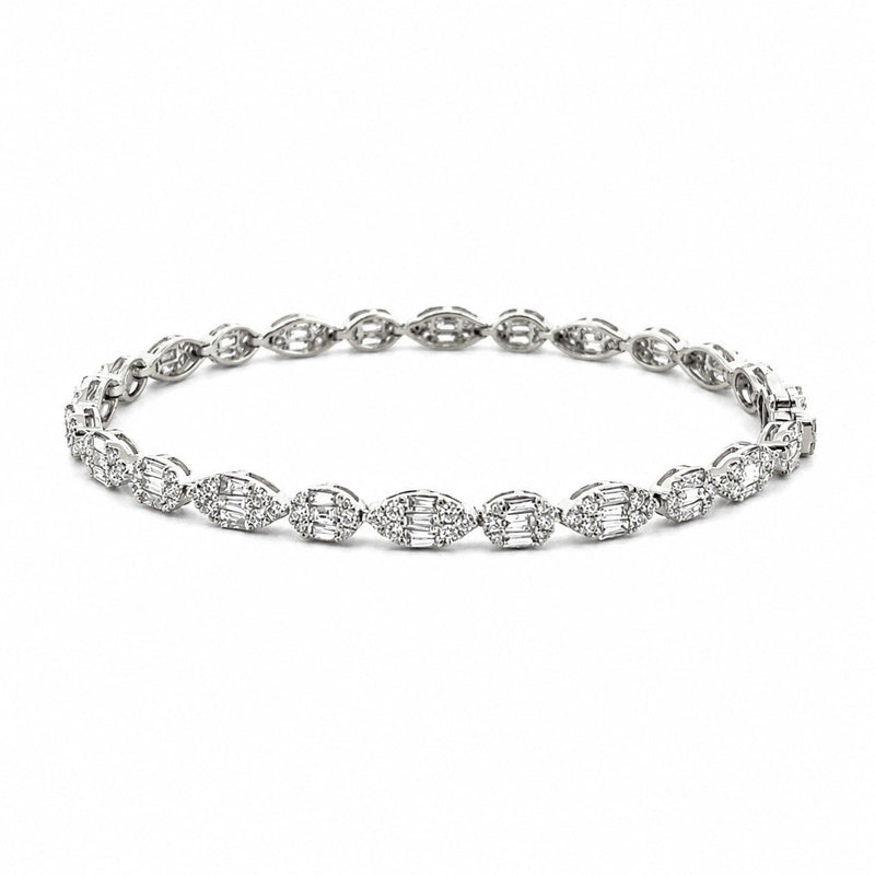 14K Gold Oval and Marquise Shape Diamond Cluster Bracelet