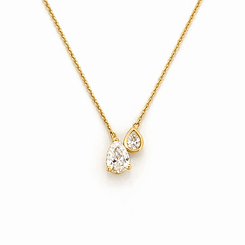14K Gold Pear Diamond Duo Pendant Necklace