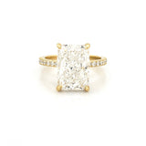 14K Gold 7.00 Carat Lab Grown Radiant Diamond Prong Set Under Halo Engagement Ring