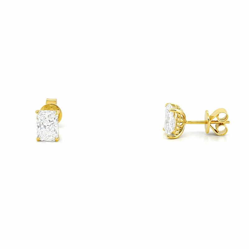 14K Gold Lab Grown Radiant Diamond Under Halo Stud Earrings