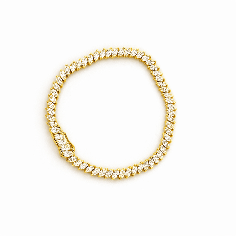 14K Gold Lab Grown 5MM Marquise Slant Diamond Tennis Bracelet