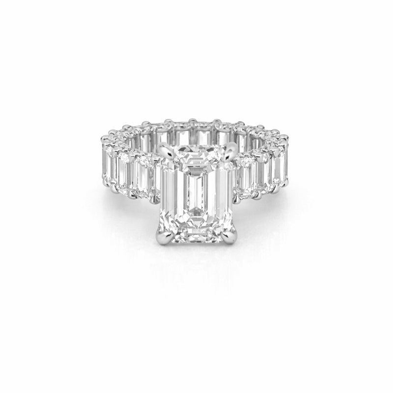 14K Gold 5.00 Carat Lab Grown Emerald Eternity Diamond Walls Under Halo Engagement Ring