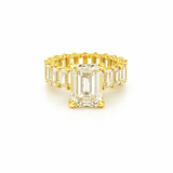 14K Gold 5.00 Carat Lab Grown Emerald Eternity Diamond Walls Under Halo Engagement Ring