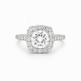 14K Gold 3.00 Carat Lab Grown Cushion Cut Diamond Wide Halo Engagement Ring