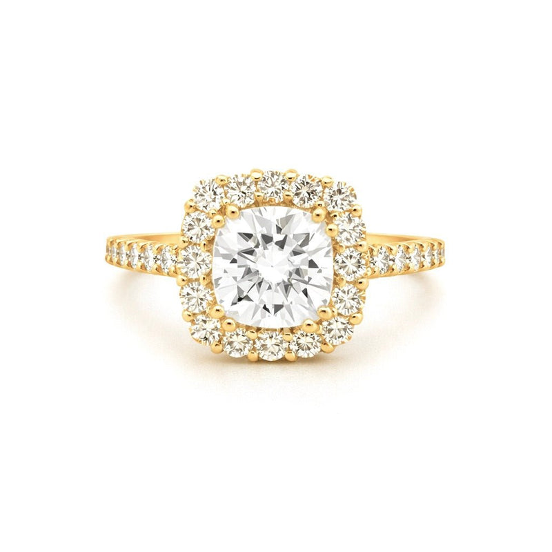 14K Gold 3.00 Carat Lab Grown Cushion Cut Diamond Wide Halo Engagement Ring