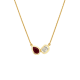14K Gold Pear Ruby and Emerald Diamond Bezel Pendant Necklace
