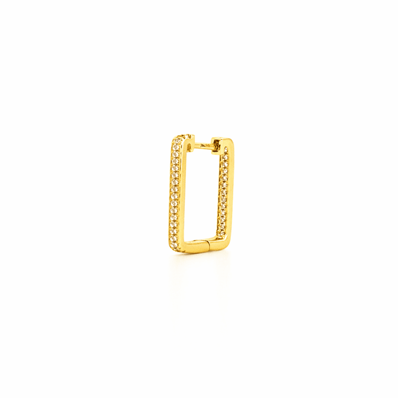 14K Gold In and Out Box Diamond Huggie Earring