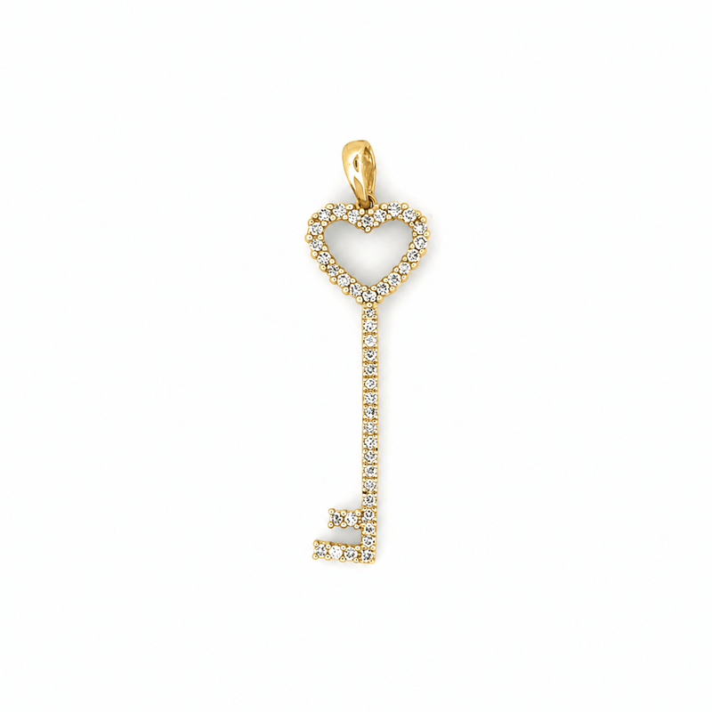 14K Gold Heart Key Pendant