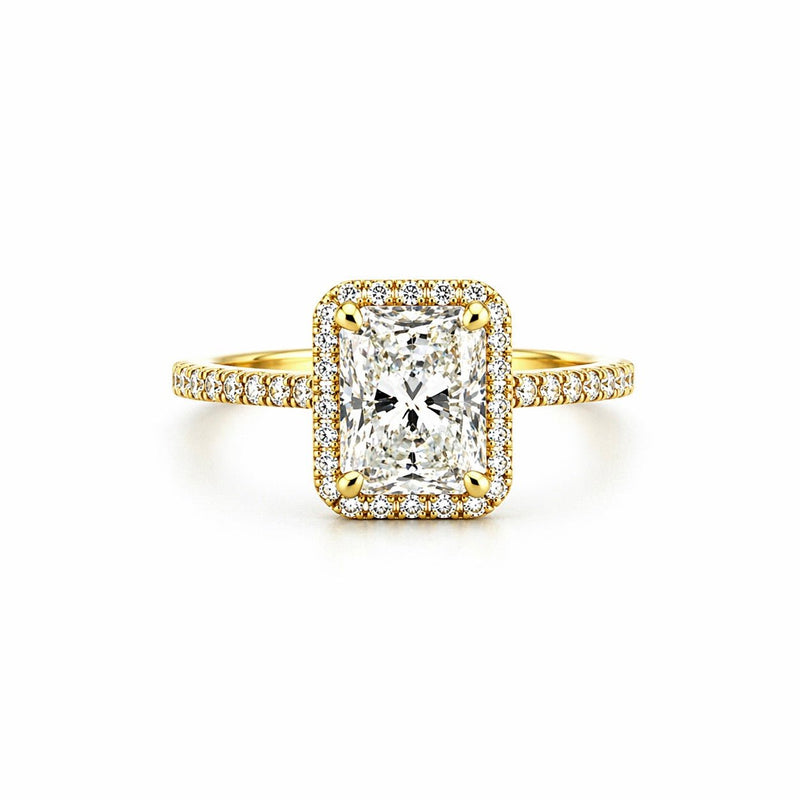 14K Gold 2.00 Carat Radiant Lab Grown Diamond Halo Engagement Ring