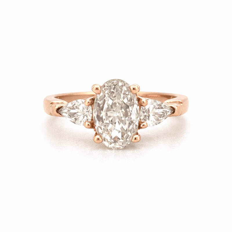14K Gold Three Stone Lab Grown Oval Diamond Engagement Ring