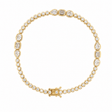 14K Gold Tri Stone Station and Round Bezel Natural Diamond Bracelet