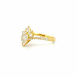 14K Gold Pear Cluster Diamond Curved Engagement Ring