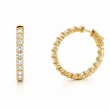 14K Gold In and Out Natural Diamond Hoop Earrings