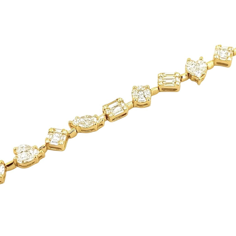 14K Gold Natural Multi Shape Baguette and Round Diamond Cluster Bracelet