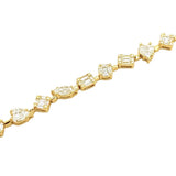 14K Gold Natural Multi Shape Baguette and Round Diamond Cluster Bracelet