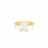 14K Gold 3.00 Carat Lab Grown Radiant Diamond Prong Set Engagement Ring with Diamond Under Halo and Prongs