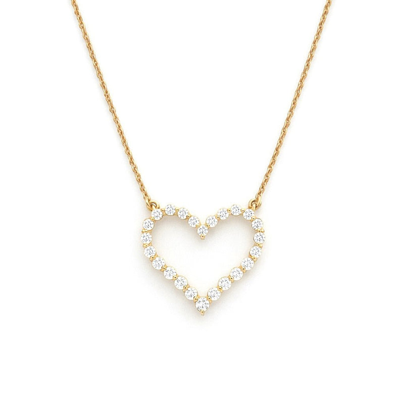 14K Gold Single Prong Diamond Heart Pendant Necklace