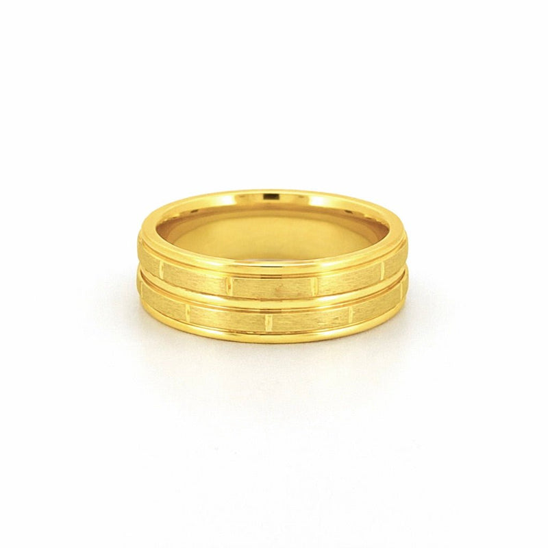 14K Gold Brick Mens Band