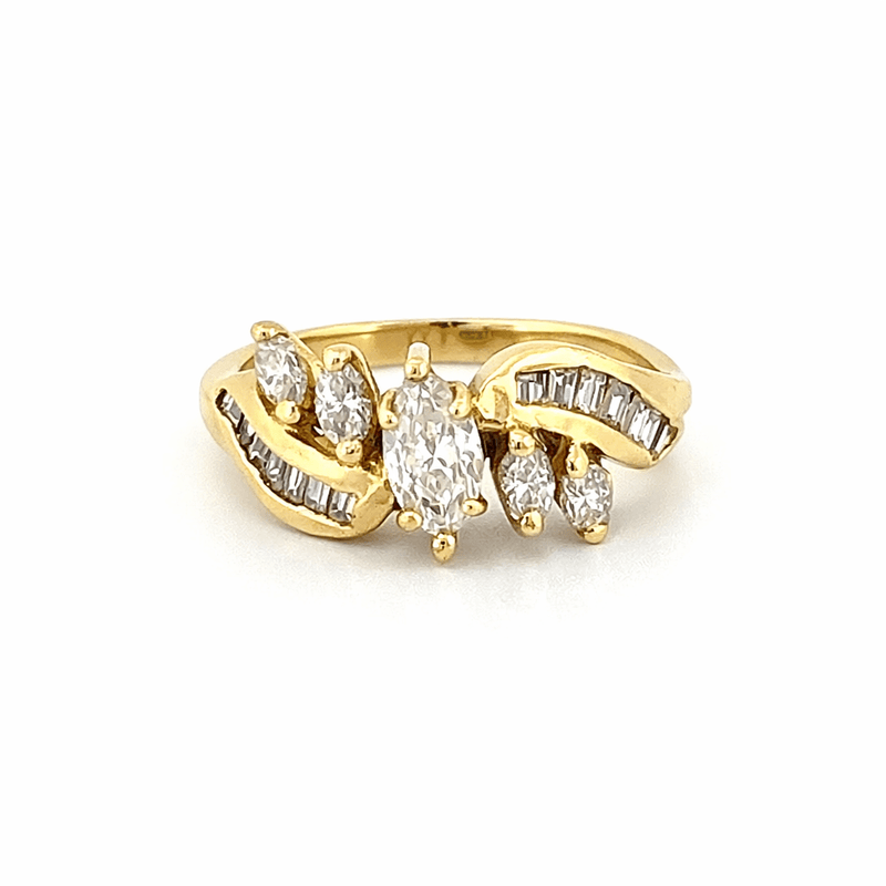 14K Gold Channel Baguette Cascading Marquise Diamond Band
