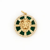 14K Gold Diamond Malachite Lion Pendant