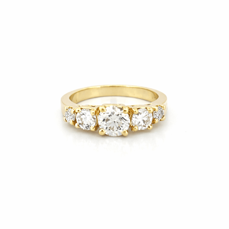 14K Gold 1.50 Carat 5 Round Natural Basket Set Diamond Ring
