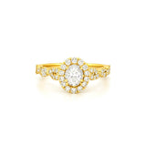 14K Gold Natural Oval Diamond Twist Halo Engagement Ring