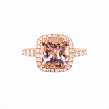 14K Gold Double Under Halo 3D Band with Cushion Morganite Engagement Ring