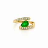 14K Gold Open Pear Shape Emerald Diamond Band