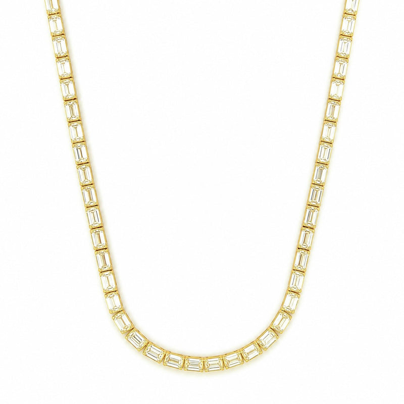 14K Gold East West Large Lab Grown Emerald Cut Diamond Tennis Necklace