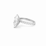 14K Gold 3.00 Carat Lab Grown Marquise Diamond Prong Set Engagement Ring with Diamond Under Halo and Prongs