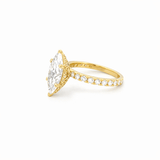 14K Gold 3.00 Carat Lab Grown Marquise Diamond Prong Set Engagement Ring with Diamond Under Halo and Prongs
