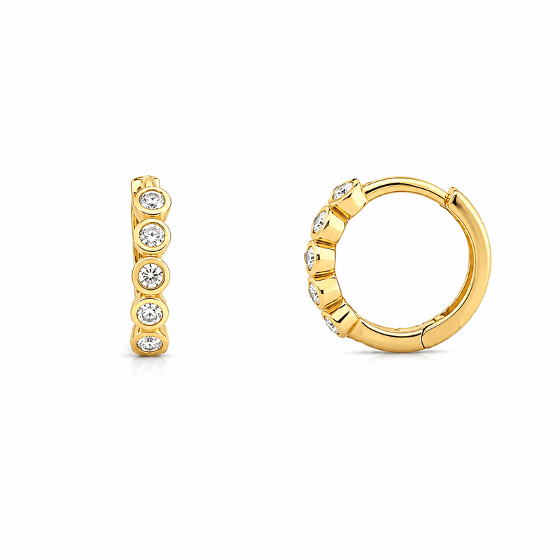 14K Gold Round Bezel Diamond Earrings